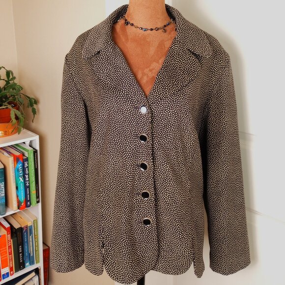 Vintage 90s Blazer Leslie Fay Dresses Brown & Cream Polka Dot Statement Blazer - Picture 1 of 6